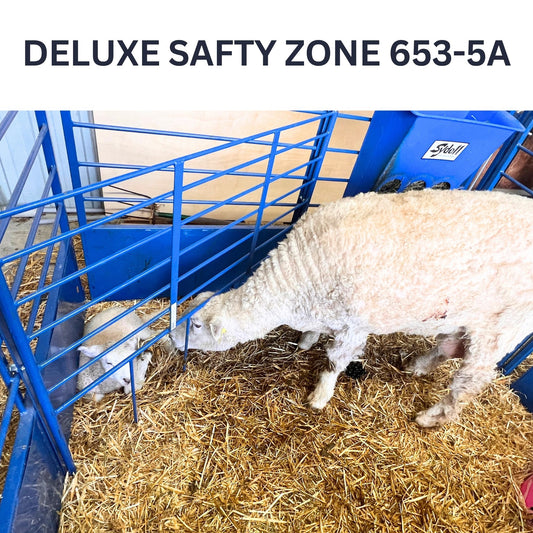 Safety Zone for Deluxe Lambing/Kidding Add-On Pens (653-5B) installed in barn layout for efficient sheep and goat handling