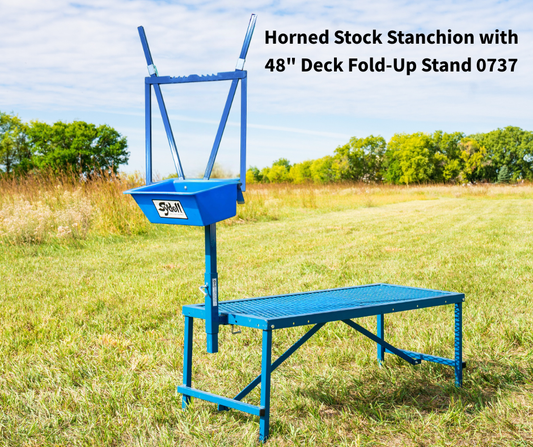 Horned Stock Stanchion with a 48"or 36" Fold-Up Stand 0737 sheep and goat fitting stand for livestock handling and animal flow