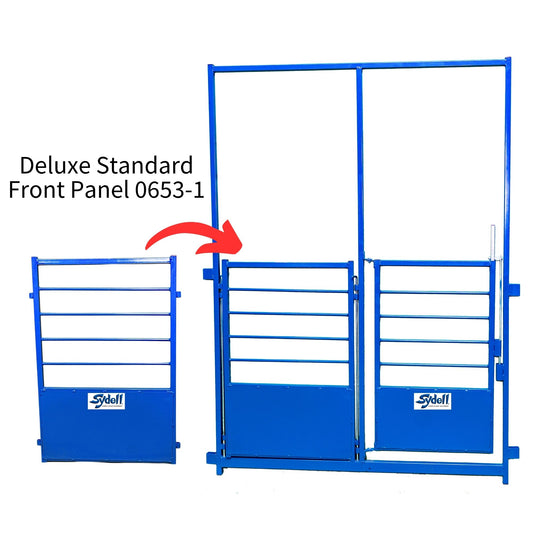 Designed for Deluxe Lambing & Kidding Pens

The 0653-AHG forms the front of Sydell’s Deluxe Lambing & Kidding Pen system. The reinforced arched frame adds strength and overhead clearance while providing an easy-access gate for daily animal care.

The front panel is designed for use with Sydell’s interchangeable 0653 pin-in panels, allowing producers to change the function of the pen as management needs change throughout lambing and kidding season.