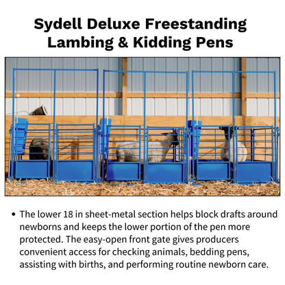 The Sydell Deluxe Arched Front Gate Panel is designed specifically for Sydell Deluxe Lambing & Kidding Pens. Built for sheep and goats, it forms a strong, convenient entrance to individual maternity pens while allowing producers to customize the pen with Sydell’s interchangeable pin-in front panel system.