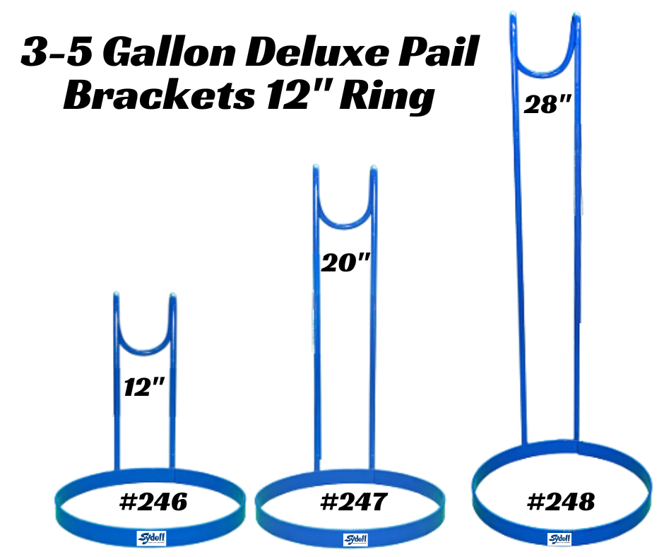 Pail Brackets 12" Ring holds most 3-5 Gallon available heights 12", 20", 28" installed in barn layout for efficient sheep and goat handling