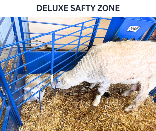 Safety Zone for Deluxe Lambing/Kidding Add-On Pens (653-5B) installed in barn layout for efficient sheep and goat handling