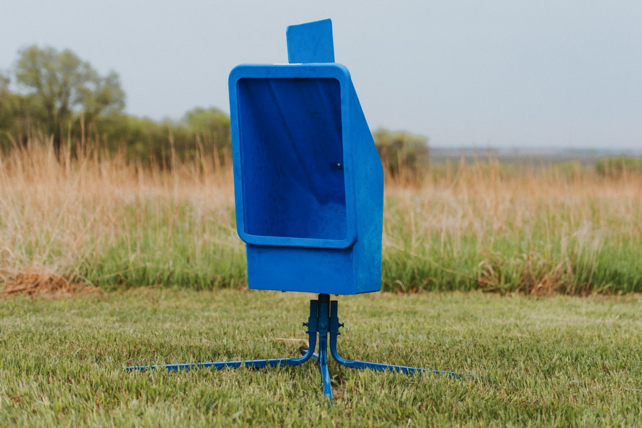 Sydell goat and sheep mineral feeder with a 50 lb tub on a round base