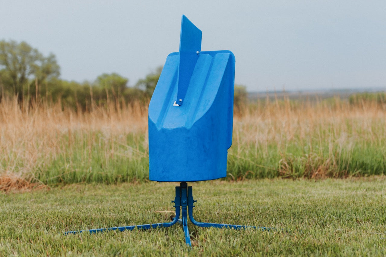 Sydell goat and sheep mineral feeder with a 50 lb tub on a four leg base