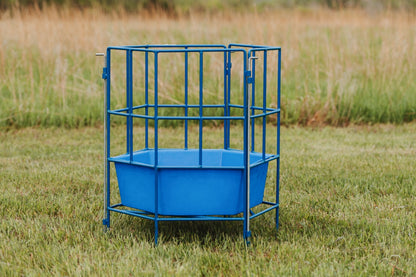 Sheep and goat grain feeder setup designed for safer handling and routine management