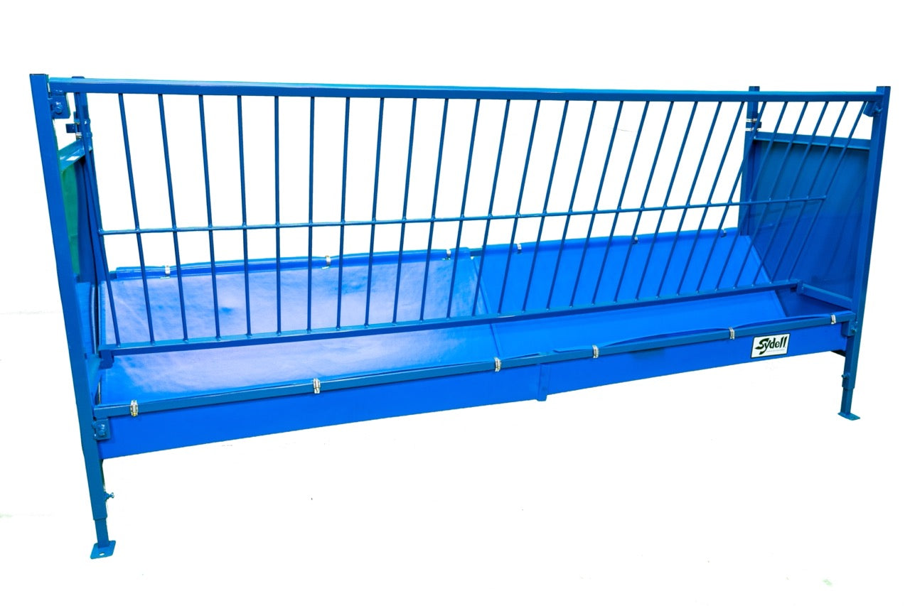 Detail view of hay feeder connection and adjustable components for sheep and goats