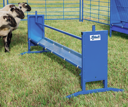 Trough Grain Feeder, V Shaped Trough, Bunk Feeder (0852V 7' & 0852V-4 4' ) installed in barn layout for efficient sheep and goat handling