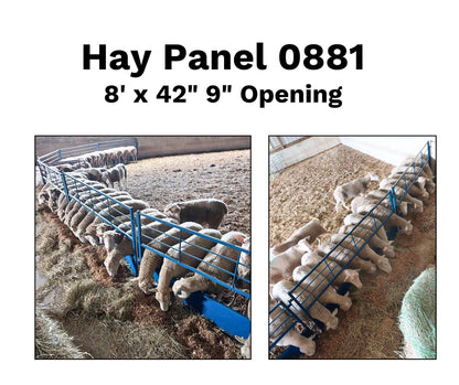 Detail view of hay feeder connection and adjustable components for sheep and goats