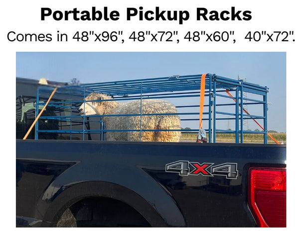 Reference sheep transport rack secured in pickup bed