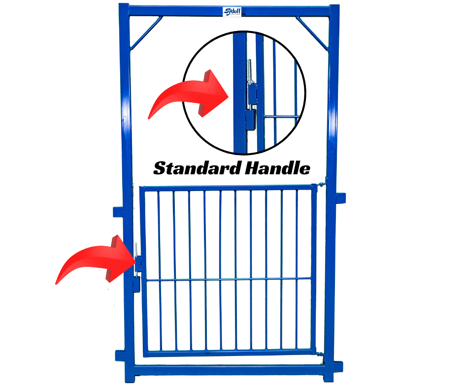 Detail view of lambing pen connection and adjustable components for sheep and goats