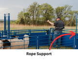 Sydell rope support for work stations and corrals for goat and sheep