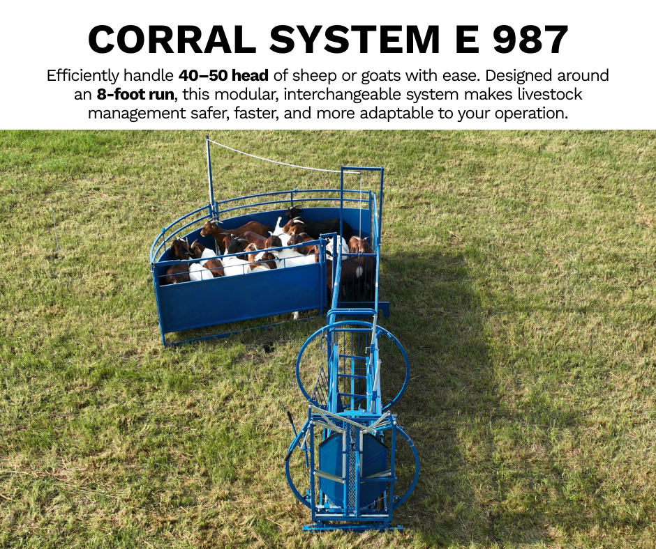 Detail view of working system connection and adjustable components for sheep and goats