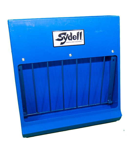 Sydell Poly Hay & Grain Feeder – Sheep & Goat Hay and Grain Feeder | Item #0201 / #0202 installed in barn layout for efficient sheep and goat handli