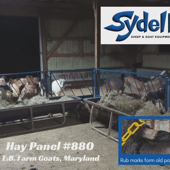 Hay Panel w/Slant Openings for sheep and goats avalible in 8' and 4'. installed in barn layout for efficient sheep and goat handling
