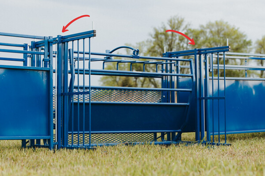 Detail view of working system connection and adjustable components for sheep and goats