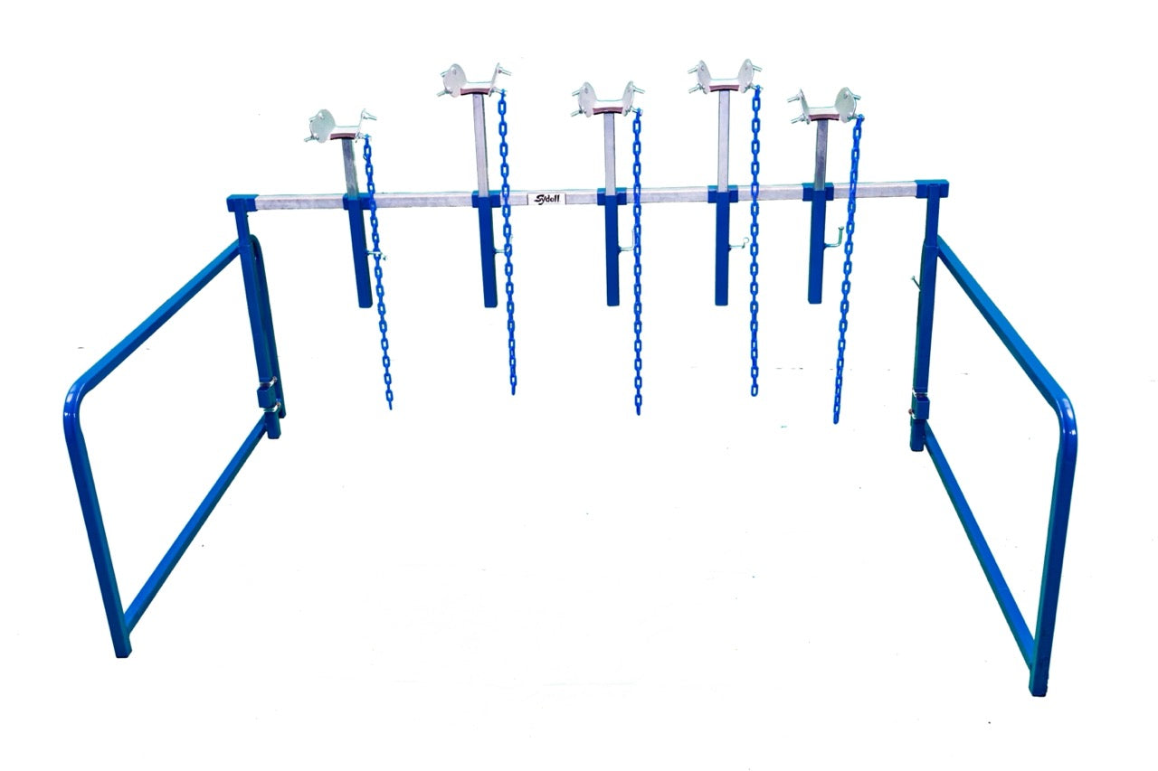 Detail view of show stand connection and adjustable components for sheep and goats